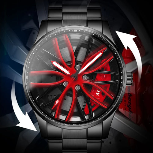Car Wheel Rim Steering Watch for Man Rotating 3D Sports Car Men Watches Quartz Waterproof Wheel Wristwatch
