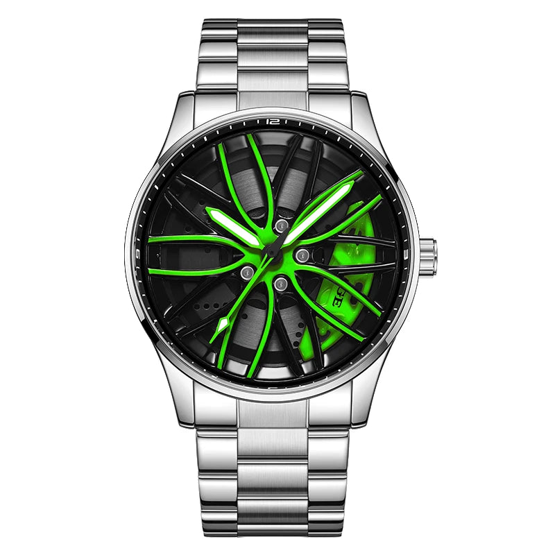 Car Wheel Rim Steering Watch for Man Rotating 3D Sports Car Men Watches Quartz Waterproof Wheel Wristwatch
