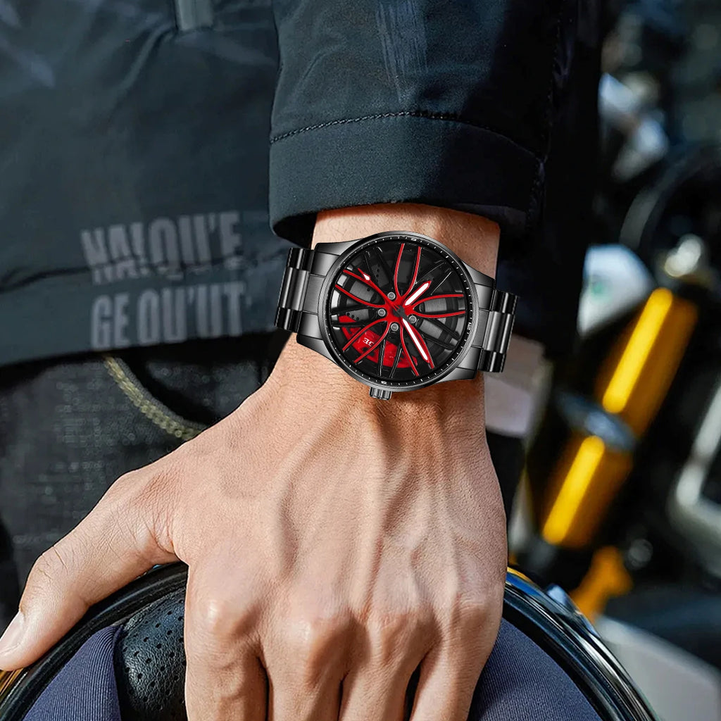Car Wheel Rim Steering Watch for Man Rotating 3D Sports Car Men Watches Quartz Waterproof Wheel Wristwatch