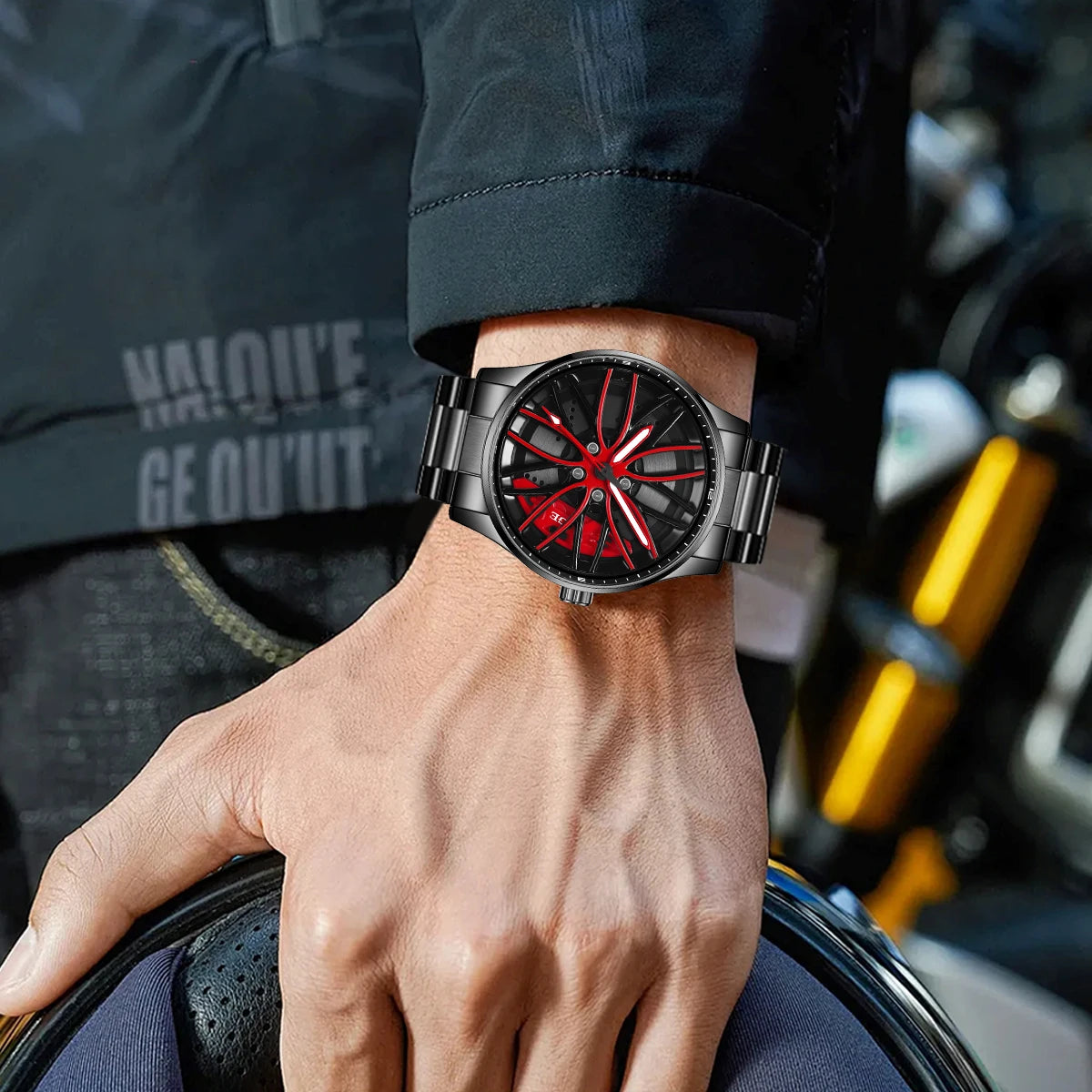 Car Wheel Rim Steering Watch for Man Rotating 3D Sports Car Men Watches Quartz Waterproof Wheel Wristwatch