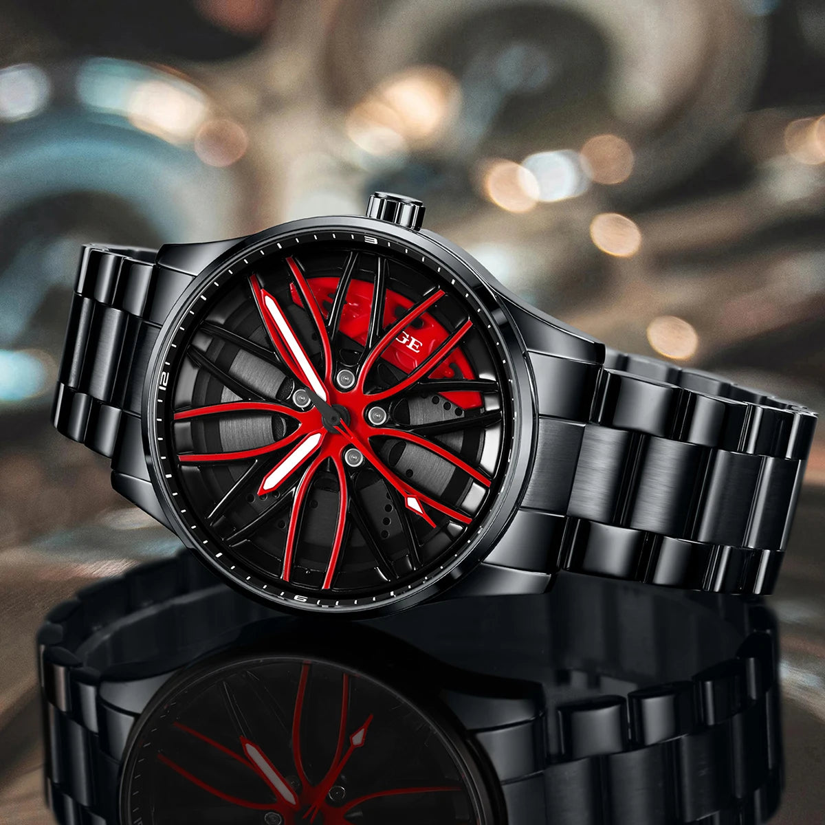 Car Wheel Rim Steering Watch for Man Rotating 3D Sports Car Men Watches Quartz Waterproof Wheel Wristwatch