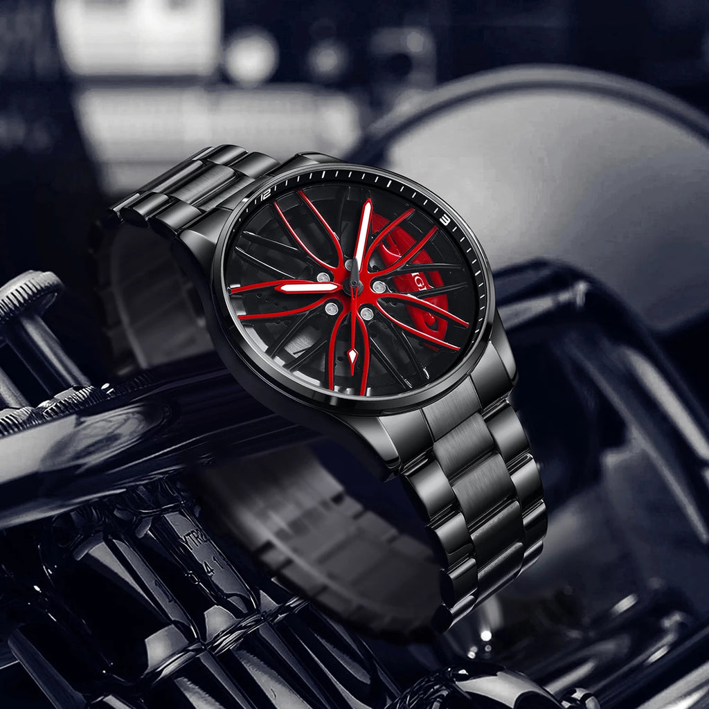 Car Wheel Rim Steering Watch for Man Rotating 3D Sports Car Men Watches Quartz Waterproof Wheel Wristwatch