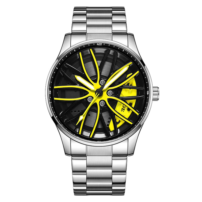 Car Wheel Rim Steering Watch for Man Rotating 3D Sports Car Men Watches Quartz Waterproof Wheel Wristwatch