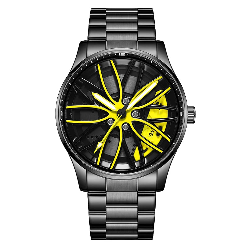 Car Wheel Rim Steering Watch for Man Rotating 3D Sports Car Men Watches Quartz Waterproof Wheel Wristwatch