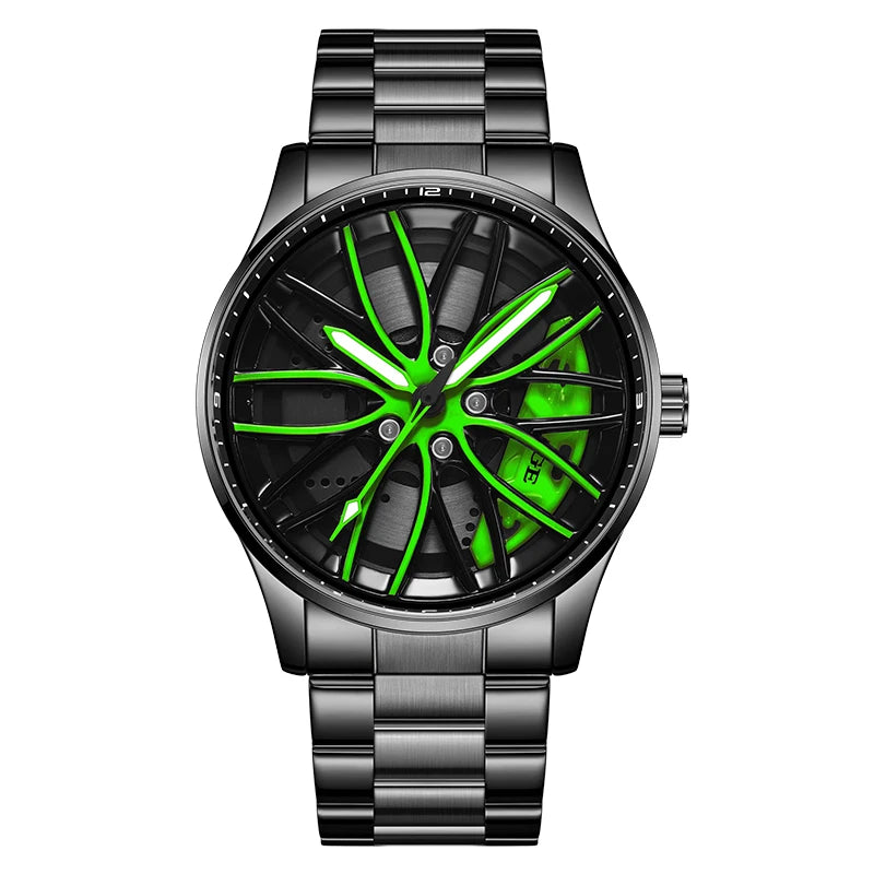 Car Wheel Rim Steering Watch for Man Rotating 3D Sports Car Men Watches Quartz Waterproof Wheel Wristwatch