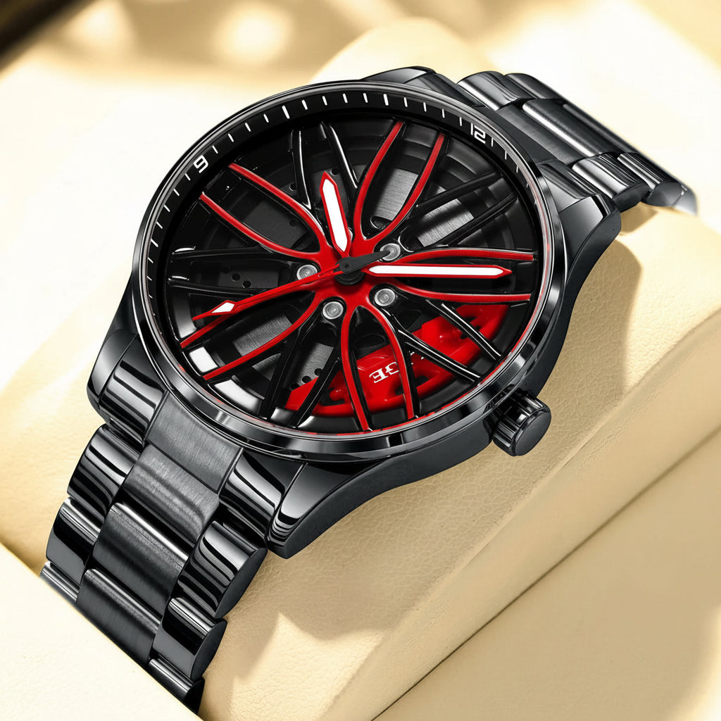 Car Wheel Rim Steering Watch for Man Rotating 3D Sports Car Men Watches Quartz Waterproof Wheel Wristwatch