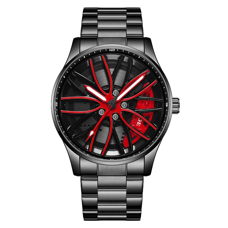 Car Wheel Rim Steering Watch for Man Rotating 3D Sports Car Men Watches Quartz Waterproof Wheel Wristwatch
